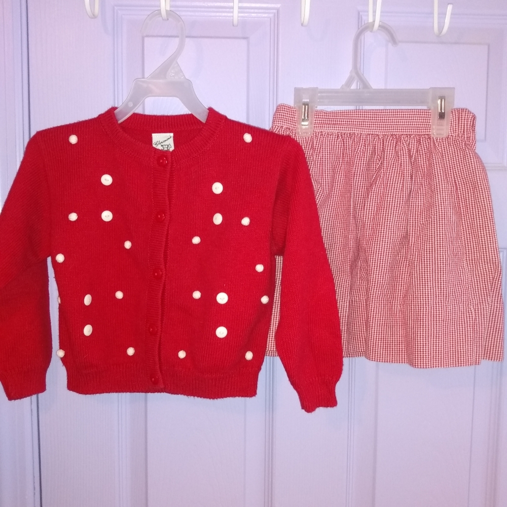 ❤️HP! Vintage Glorimont | Girls Red White Sweater Skirt Set 4t